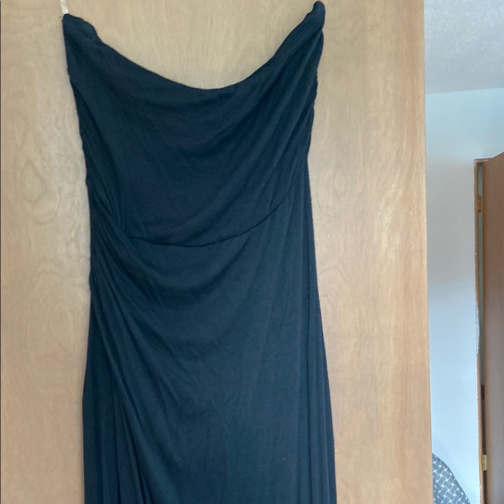 VENUS Black Ruched Pleated Strapless beach cover up  Maxi